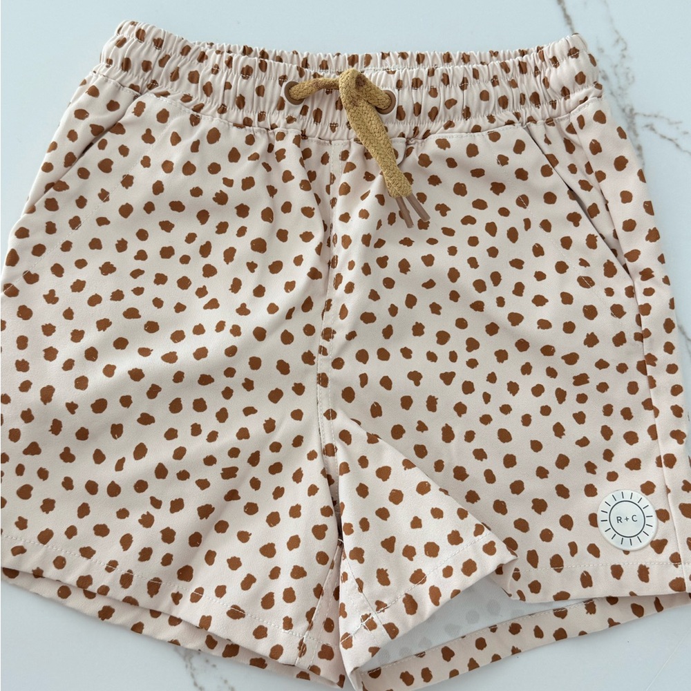 Rylee + Cru Tan and Brown toddler Swim Trunks 2-3t